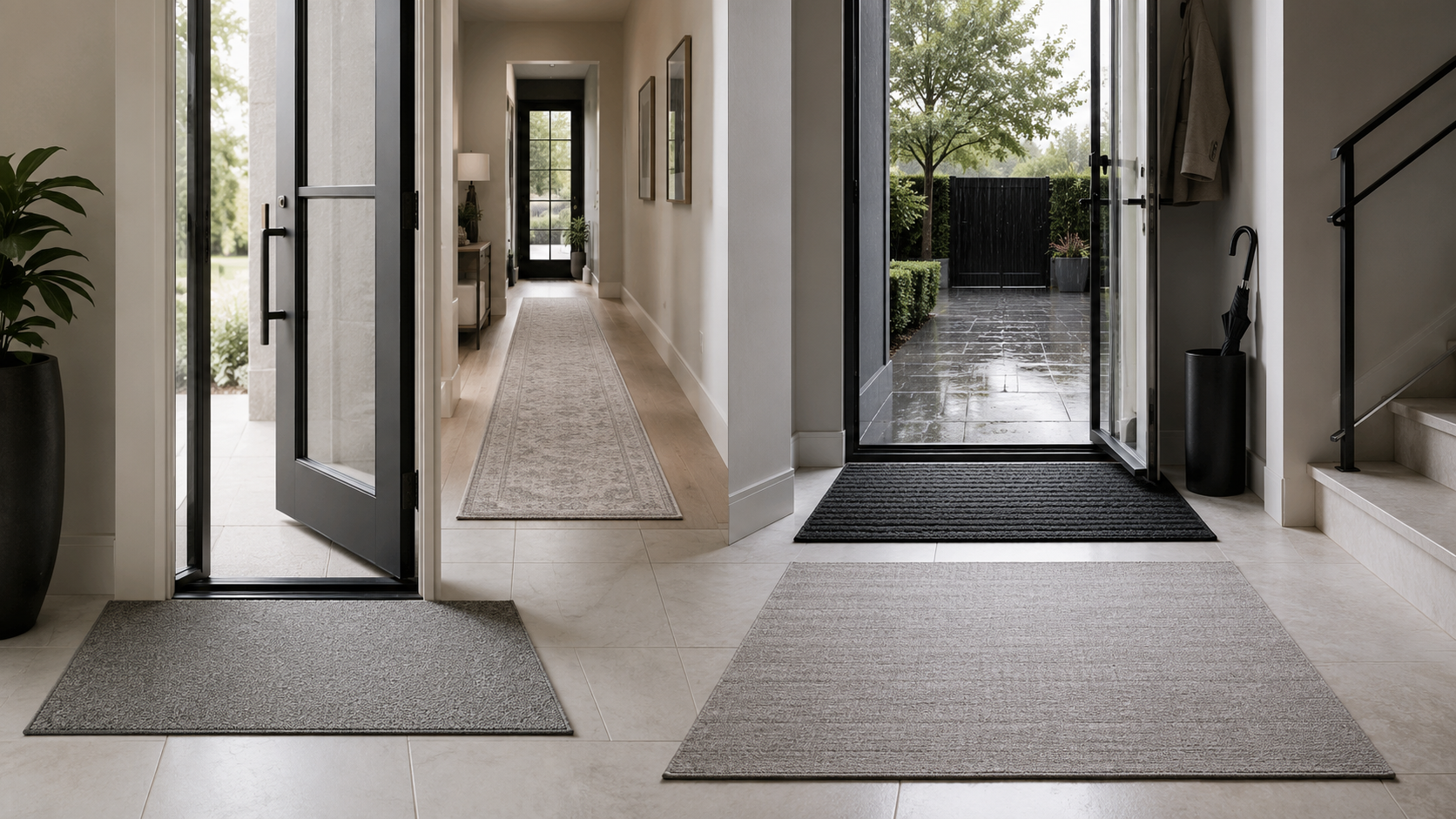 Entryway rug solutions for door clearance, narrow halls and rainy-day dirt control