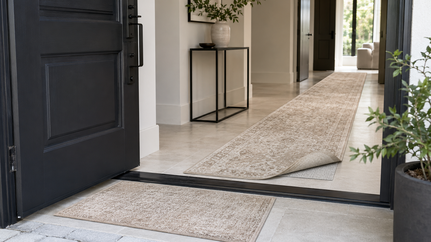 Entryway rugs product board with a front door mat, washable hallway runner and non-slip rug pad