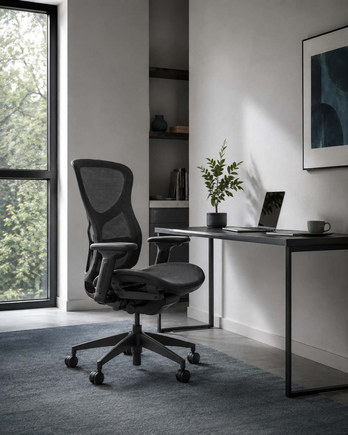 Breathable mesh office chair in a bright contemporary home workspace