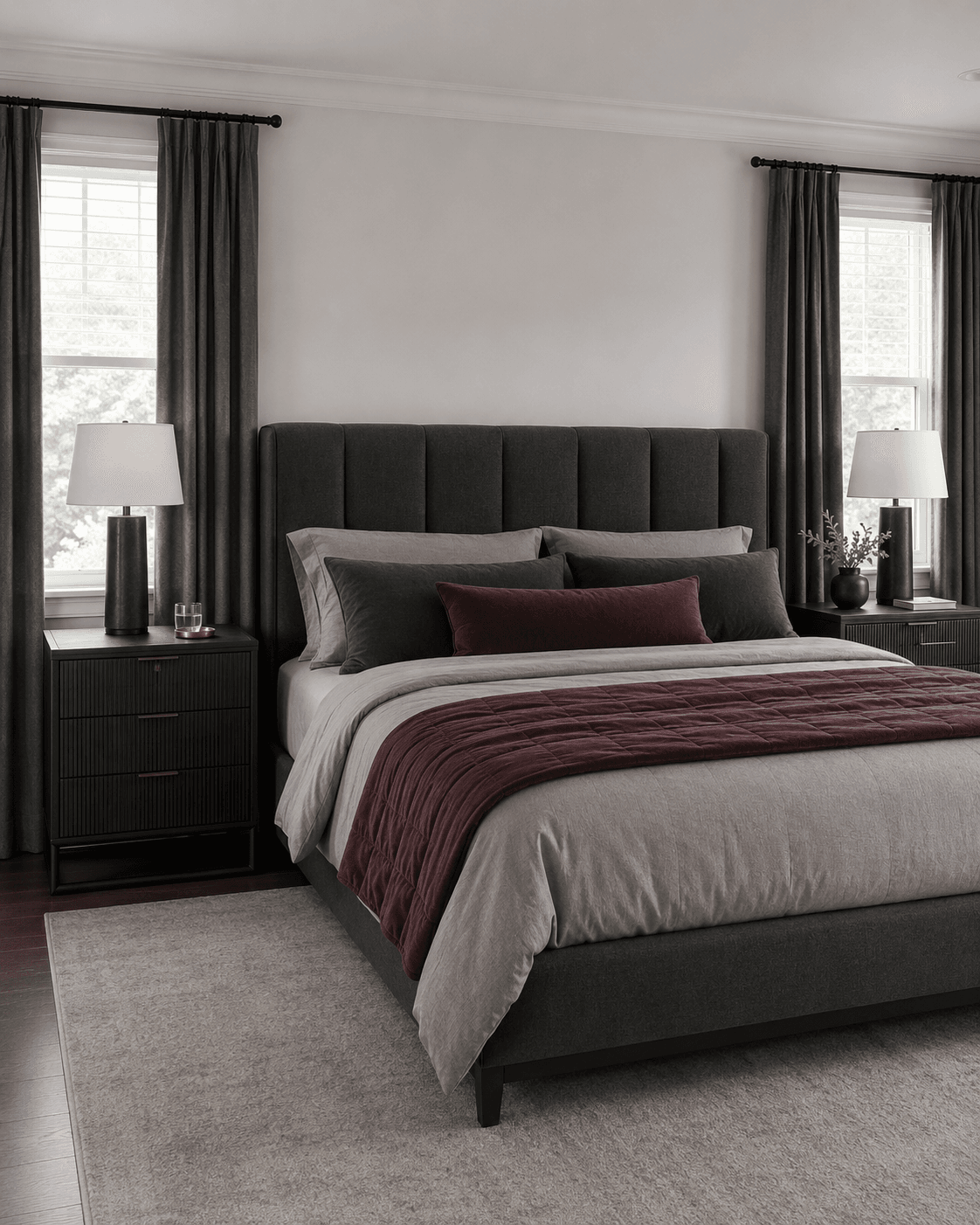 Bedroom Furniture - Ravnora Decor Modern bedroom showing practical nightstand proportions beside the bed.