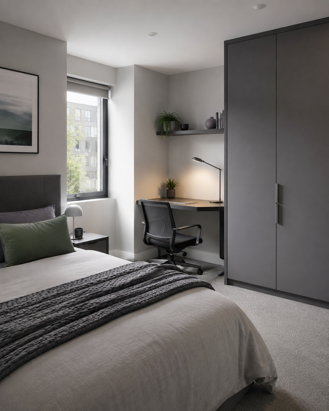 Complete living-room wall office designed to preserve floor space.