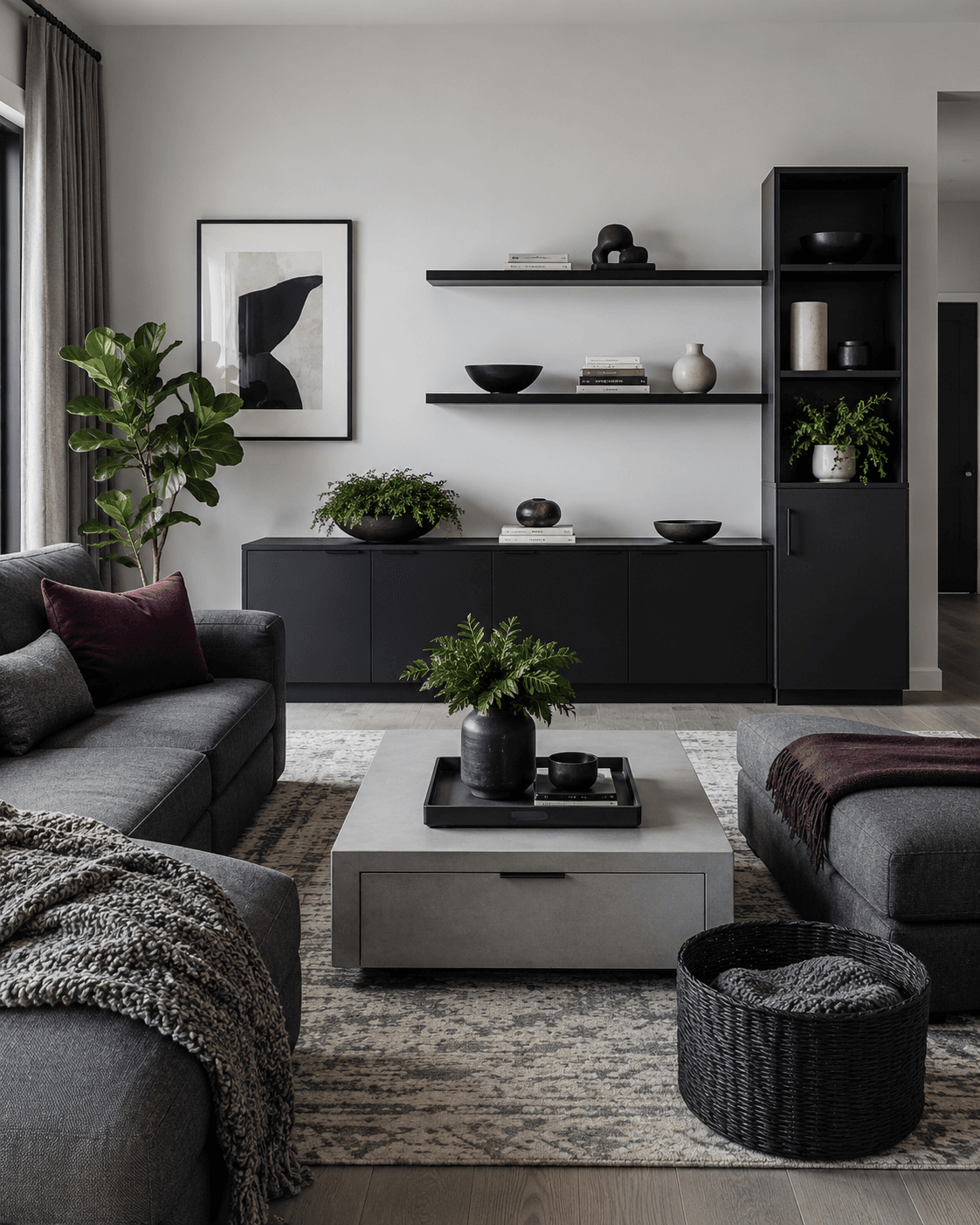 Living Room Storage - Ravnora Decor Living room balancing closed storage with selective open display.