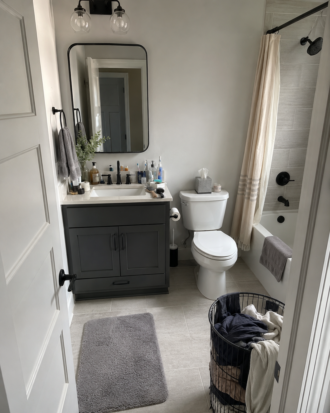 Small bathroom showing common wasted-space zones before organization