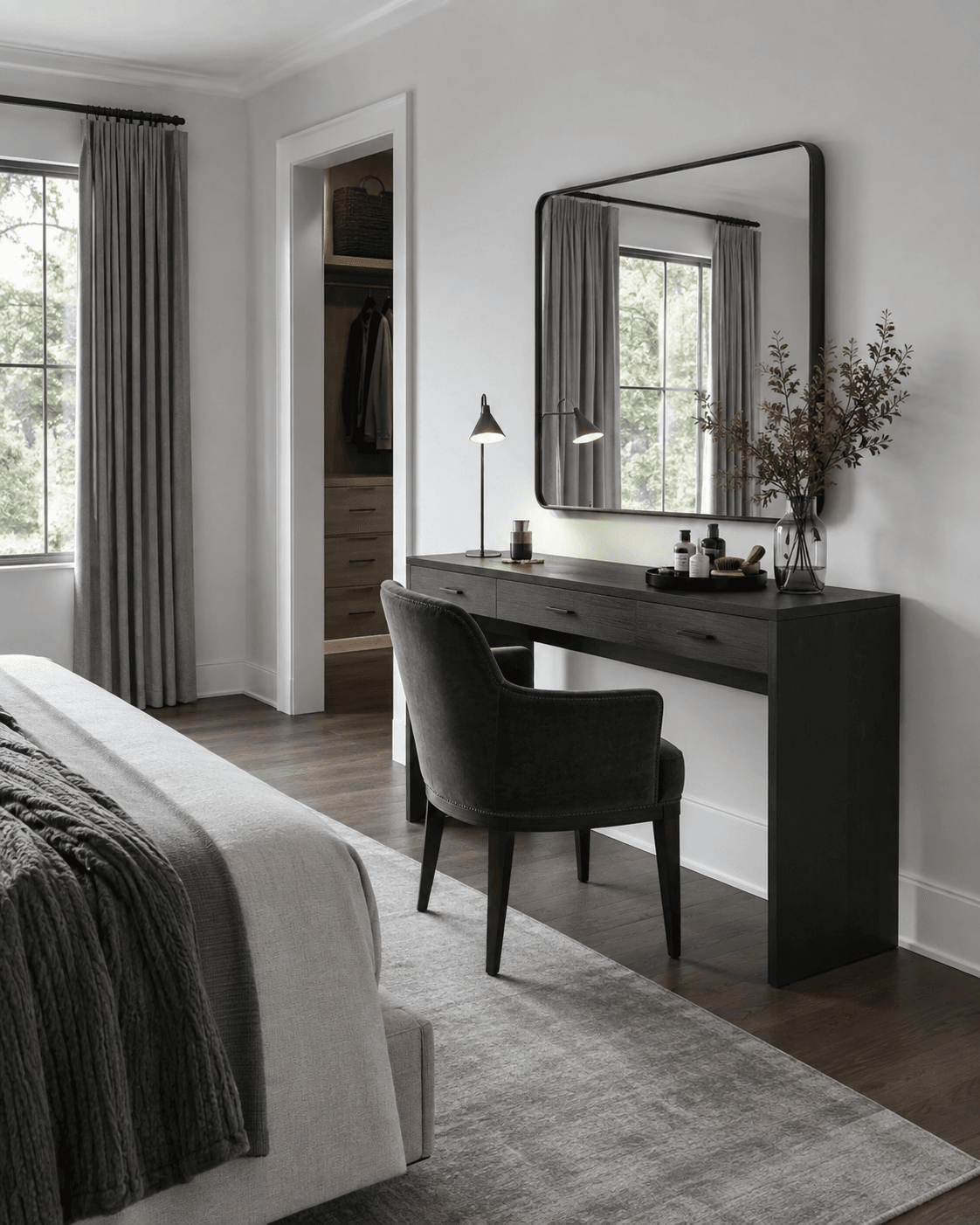 Bedroom Furniture - Ravnora Decor Bedroom dressing zone showing a carefully defined optional furniture area.