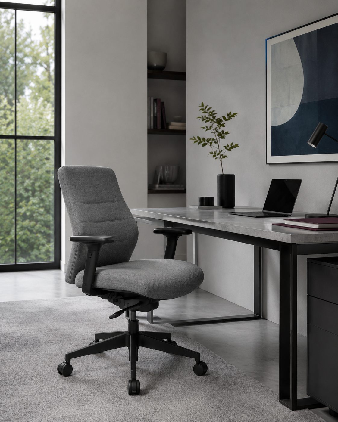 Upholstered task chair styled in a contemporary residential home office
