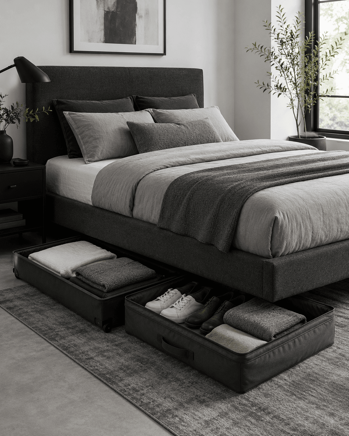 Bedroom Storage - Ravnora Decor Under-bed storage using hidden floor area beneath the bed.