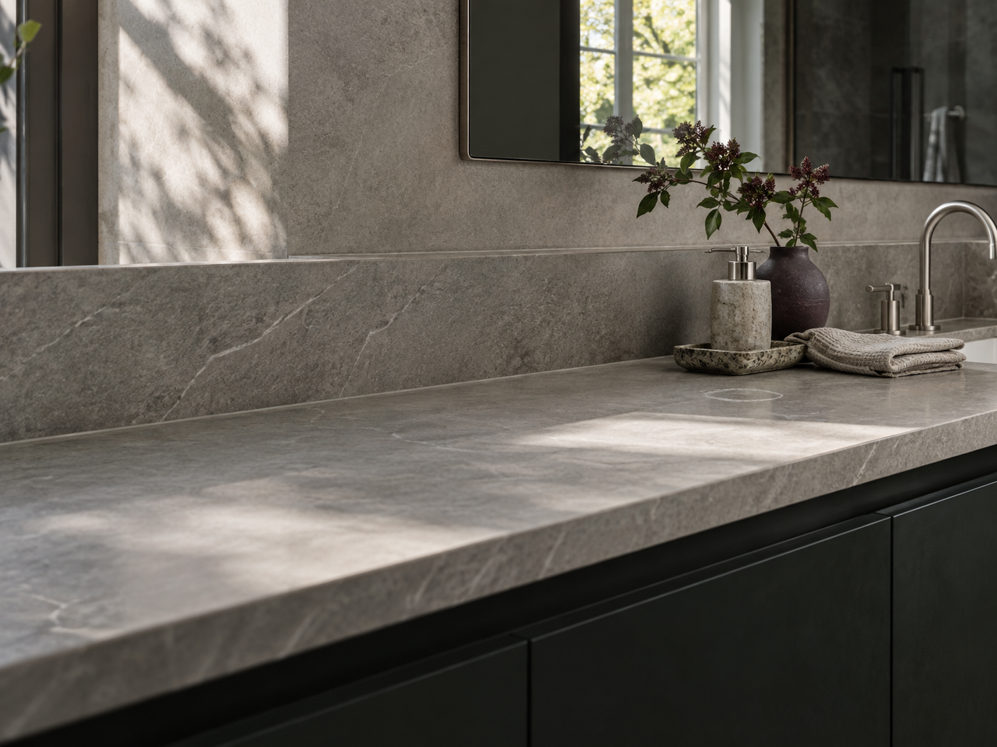 Bathroom Decor Ideas - Ravnora Decor Mostly clear stone vanity with one restrained everyday bathroom arrangement