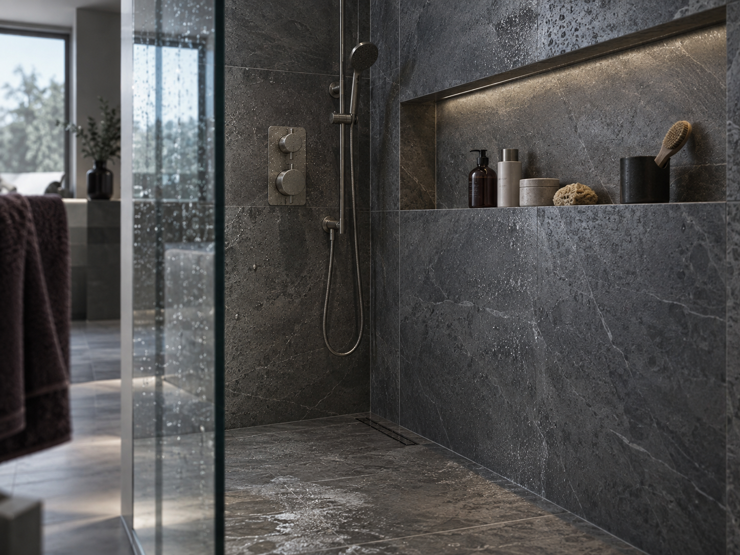 Bathroom Decor Ideas - Ravnora Decor Organized modern shower with recessed storage keeping the floor and ledges clear
