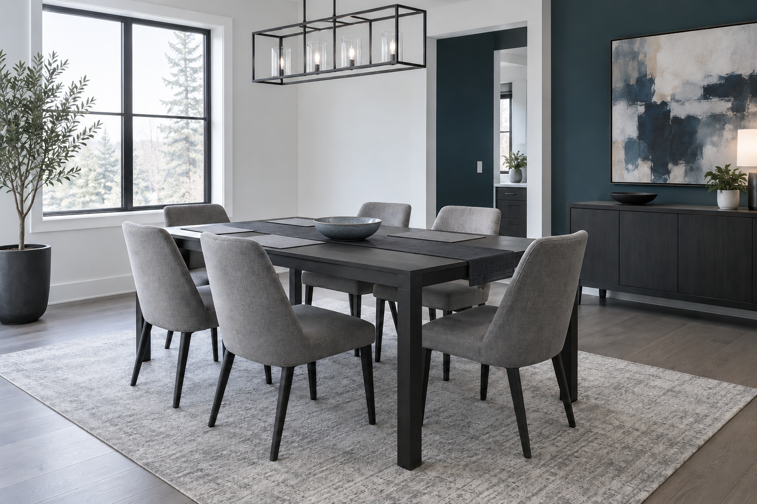 Dining Table Decor - Ravnora Decor Everyday dining table styled with one low centerpiece and generous usable space
