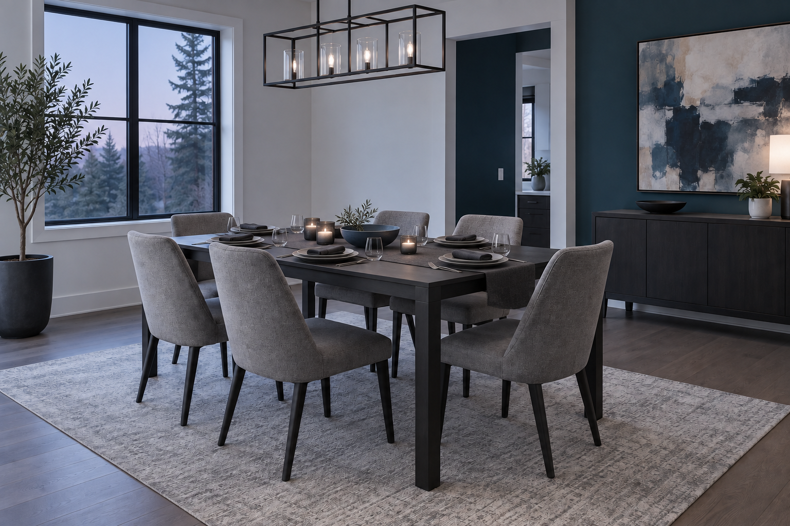 Dining Table Decor - Ravnora Decor Dinner-ready dining table with restrained place settings and a low centerline