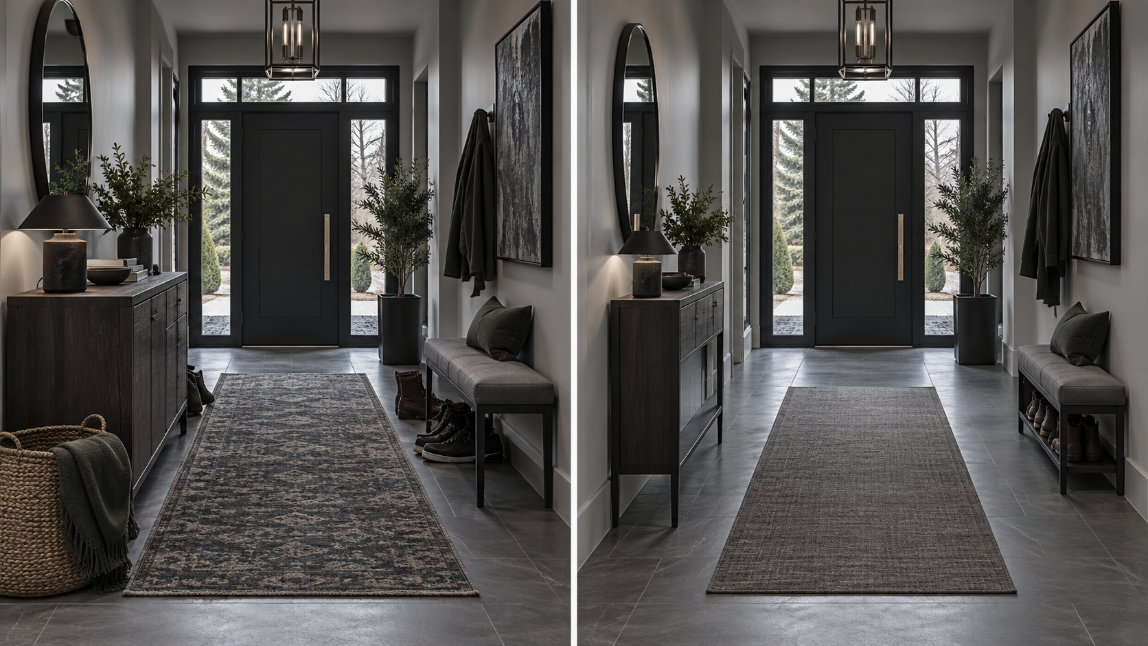 Entryway Decor Ideas - Ravnora Decor Side-by-side entryway comparison showing how keeping the center route clear changes the room
