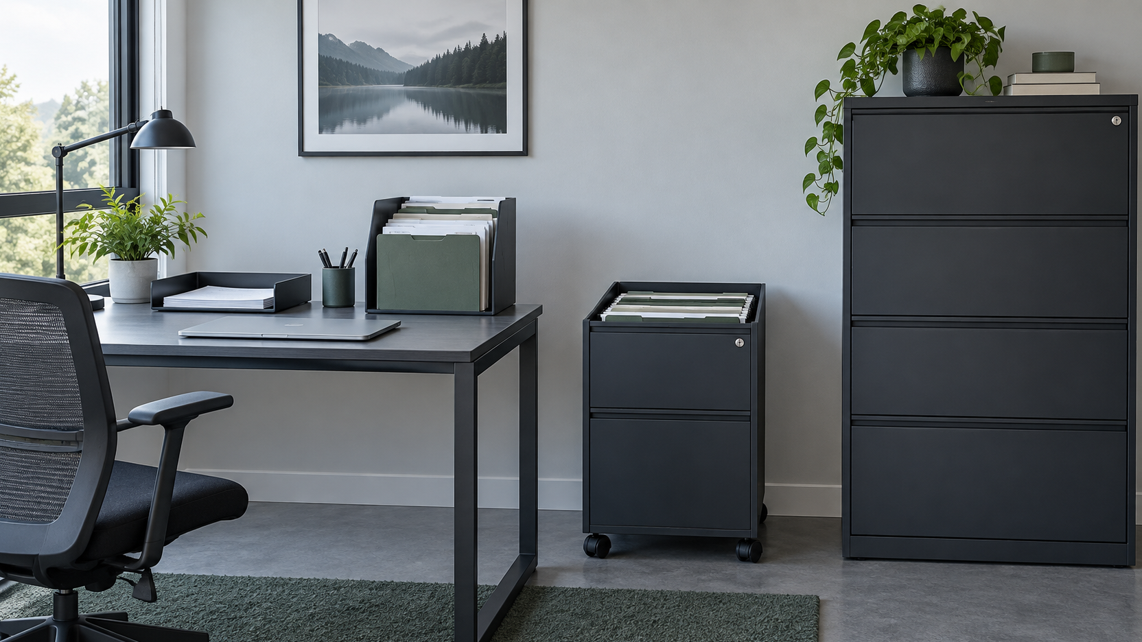 Home Office Storage - Ravnora Decor Home office paper organization progressing from an incoming tray to active files, reference filing and closed archive storage