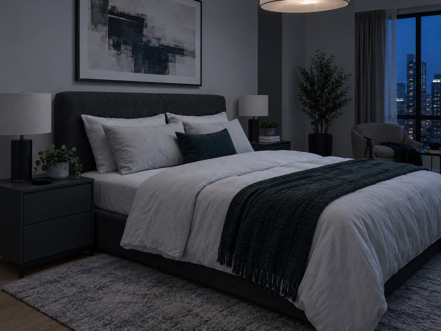 Bedroom Lighting - Ravnora Decor Bedroom relying mainly on ceiling lighting.