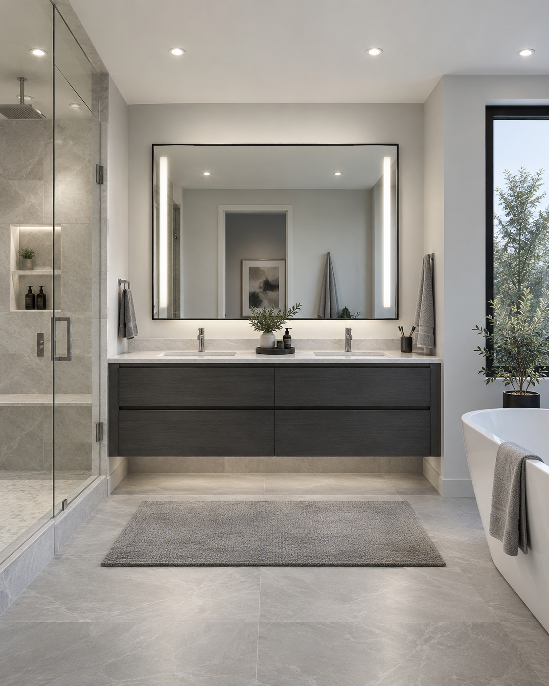 Bathroom with soft whole-room ambient lighting