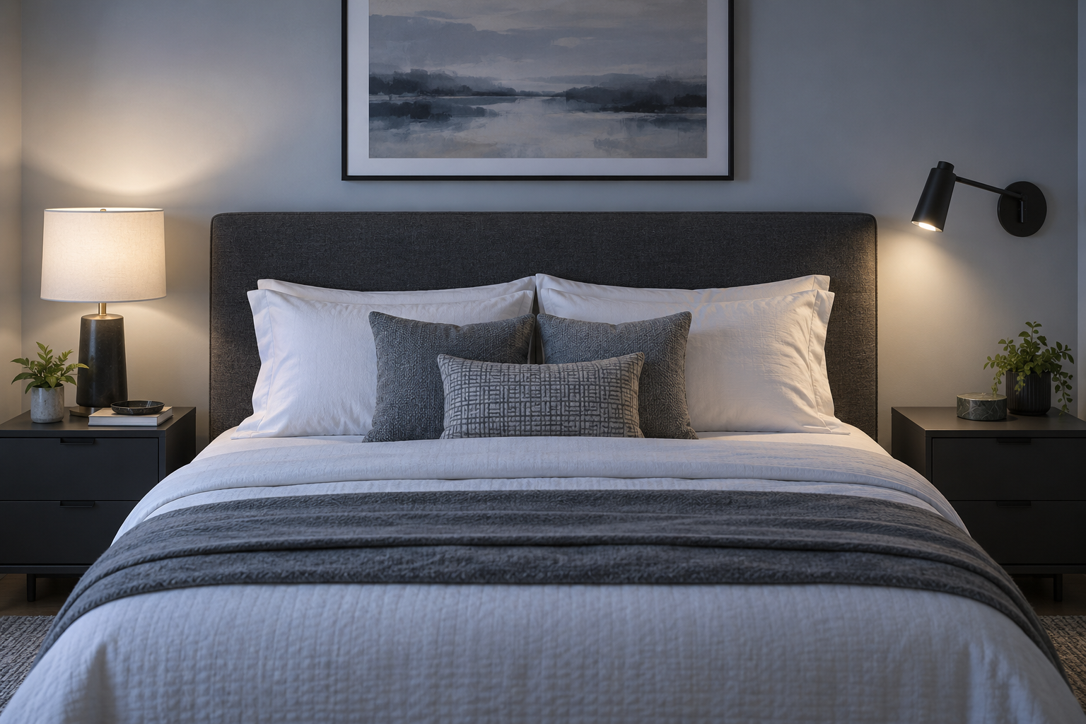 Bedroom Lighting - Ravnora Decor Bedroom comparing a table lamp with wall-mounted bedside lighting.