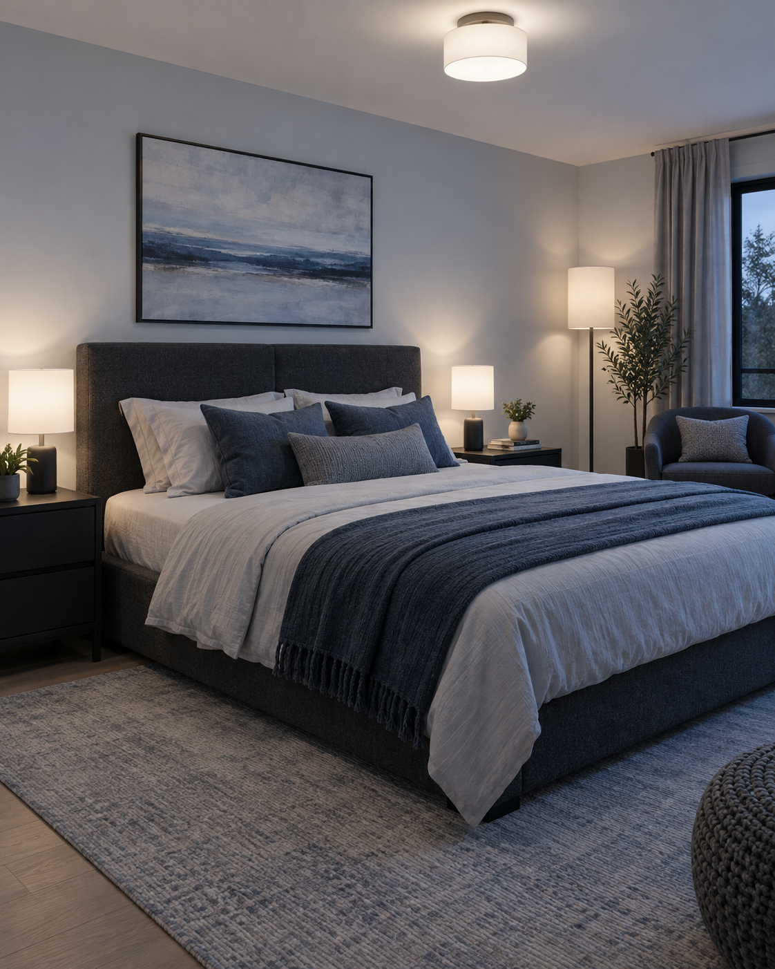 Bedroom Lighting - Ravnora Decor Simple layered bedroom lighting using bedside lamps, general light and one secondary source.