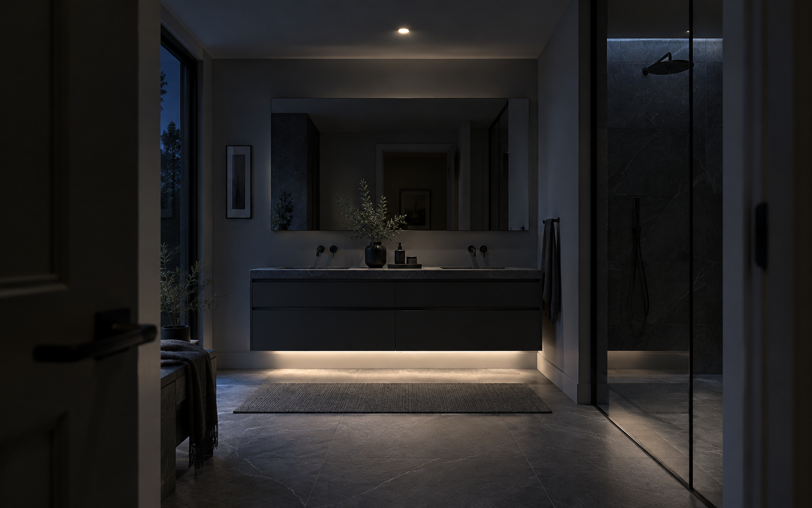 Bathroom at midnight using low-level navigation lighting